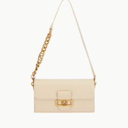 Krem Kare Kilit Detaylı Omuz Çantası